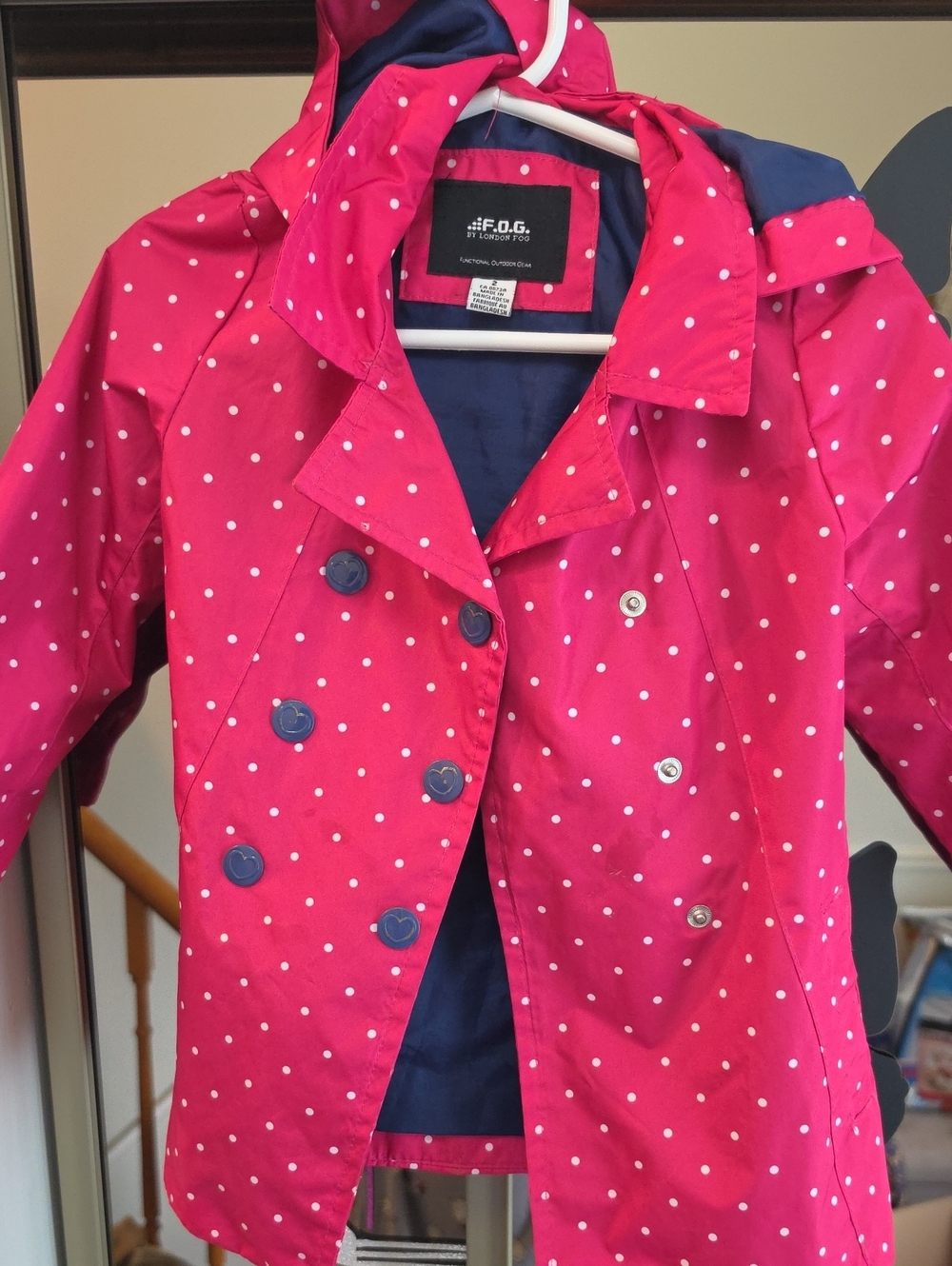 London Fog Hot Pink Polka Dot Hooded Raincoat